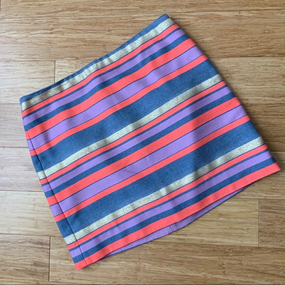 J. Crew Gold metallic stripped mini skirt. - Picture 2 of 8